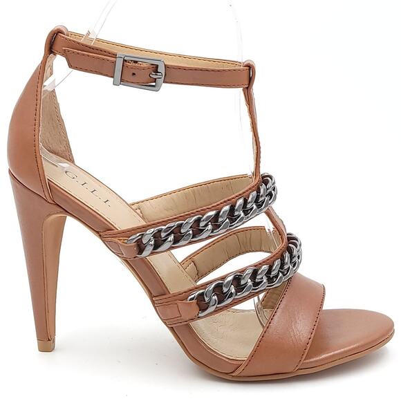 G.I.L.I. Women T-Strap Sandals with Chain Detail Nylah Size US 6M Tan Leather - Picture 2 of 6